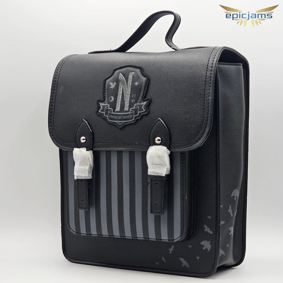 Wednesday The Addams Family Nevermore Academy Black Halloween Mini Backpack Bag - Picture 3 of 6